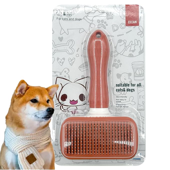 Self-Cleaning Slicker Brush, Dog Cat Bunny Pet Grooming Shedding Brush, Easy to Remove Loose Undercoat, Pet Massaging Tool Suitable for Pets with Long or Short Hair (Red)