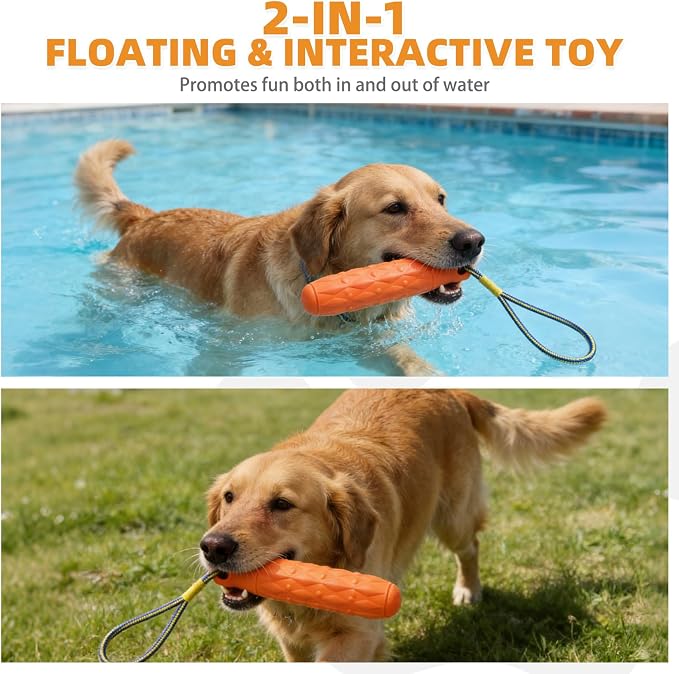 KOOLTAIL Floating Dog Toys, Interactive Water Pool Fetching Toy with Durable Rope, 11.4'' EVA Bright Bumper Dog Chew Toys for Medium Large Dogs, Summer OutdoorTraining Teething, Orange