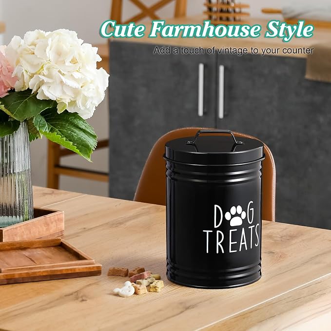 OUTNILI Extra Large Dog Treat Container Airtight - 9" Tall X 6" Round Black Dog Treat Jar for Kitchen Counter - Rustic Treat Storage Canister for Dogs, Cats, Small Animals