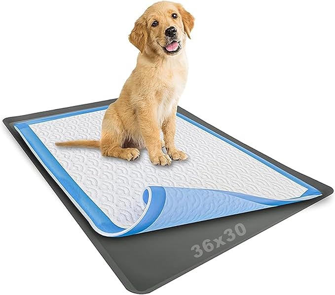 TidyFriend Dog Pee Pad Holder Tray Fits Up to 30” x 36” Wee Wee Pee Pads - Stable Grip, Raised Edges, Quick-Wipe Silicone Surface Dog Potty Tray Holder for Indoor Flooring Protection (Grey)