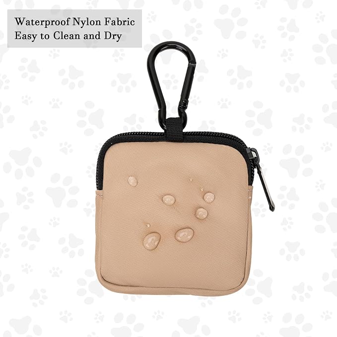 Dog Treat Pouch Pocket Sized Pet Puppy Training Pouch for Dog Training Behavior Aids, Waterproof Nylon Fabric Dog Poop Bag Holder, Hands Free Dog Walking Bag with Metal Carabiner (Coffee)