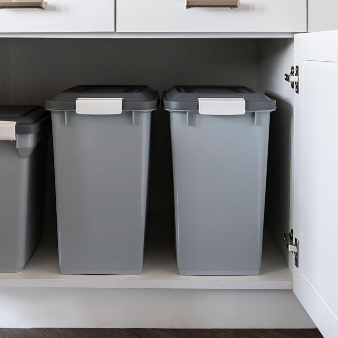 IRIS USA Dog Food Storage Container, 2-Pack, Up to 30 lbs, Gray/Dark Gray | Made in the USA, Comes w/ Wheels & 2-Cup Scoop, Airtight Seal, BPA-Free, Bird Seed, Cat food, Cat Litter, Multi-Pet Household