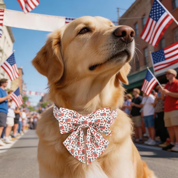DOGWONG American Flag Dog Collar with Sailor Bow - Adjustable and Comfortable 4th of July Dog Collar Patriotic Necklace for Large Medium Small Pet,M