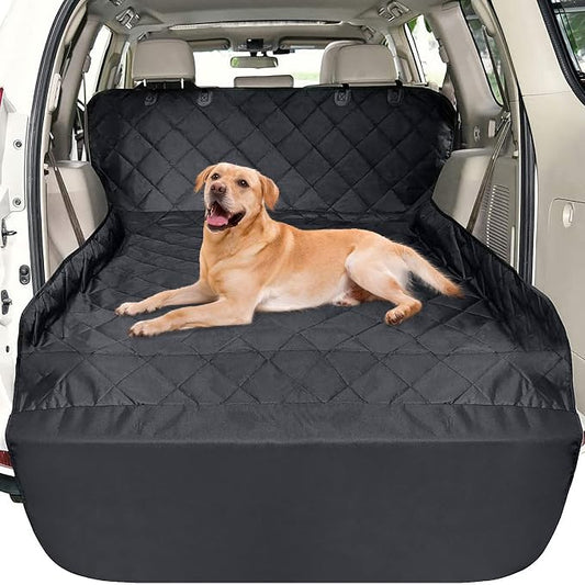 F-color SUV Cargo Liner for Dogs - Waterproof Pet Cargo Liner, Comfort Dog Cargo Cover with Bumper Flap Protector, Scratchproof Non-Slip Mat for Standard SUVs Sedans, 55 x 81 Inch, Black