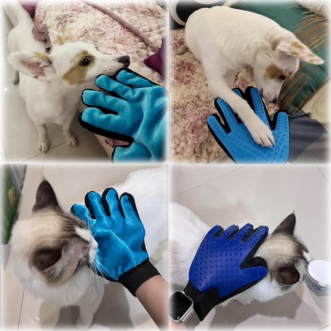 VCZONE 2 in 1 Cat Grooming Glove, Double-Sided Use Pet Hair Remover Glove, 1 Side is Gentle Grooming for Dogs, Cats, the Other is Effective Hair Remover for Furniture, Clothing (Blue, Right-Hand)