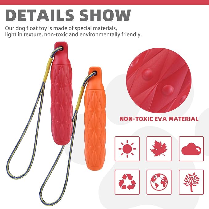 KOOLTAIL Floating Dog Pool Toys - Bright Bumper Interactive Water Toy, 2 Pack EVA Chew Fetch Toy for Summer Beach Play, Durable Training Toy with Nylon Rope for Small Medium Large Dogs, Red & Orange