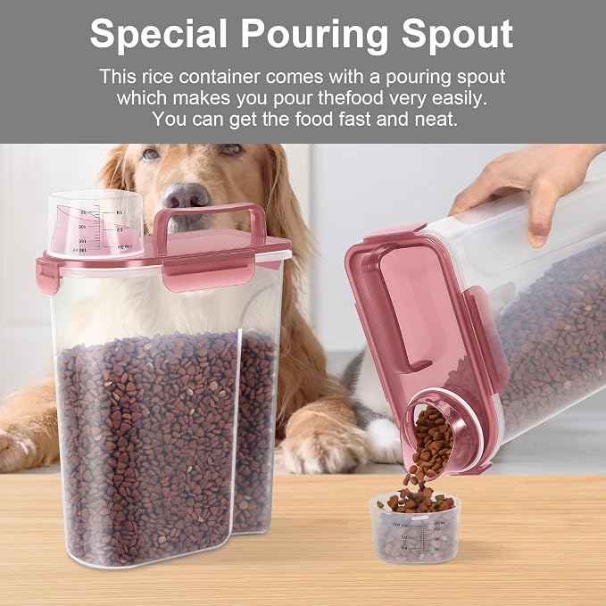 LEAWALK 5Lbs/6Qt Airtight Pet Storage Container For Cat Dog Bird Food and Keep Fresh, Translucent Body, Upgraded Large Nozzle for Easy Pouring With Handle Design Easy to Carry When Going 2pack