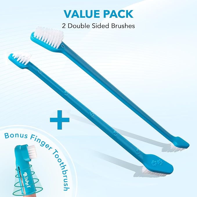 Boshel Pet Toothbrush, 2 Dog Tooth Brush with Dogs Finger Toothbrush for Small and Large Breeds, 3 Pack