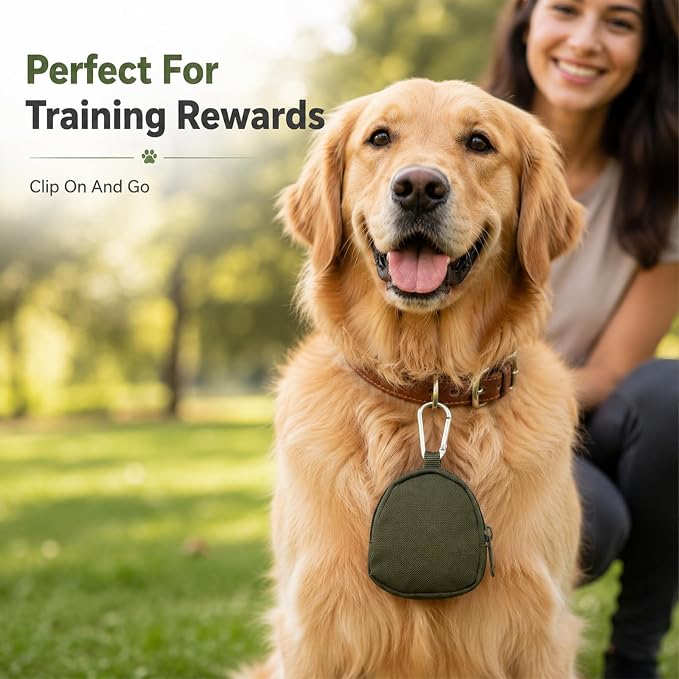 Bremorou 3 Pcs Dog Treat Pouch for Pet Training Waterproof Portable Reward Puppy Treat Bag Reusable Small Dog Treats Pouch Carabiner Poop Bag Holder for Outdoor Zipper Closure