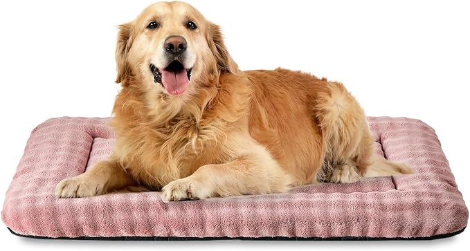 Dog Bed Mat Crate Pad for Large Dogs, Dusty Pink, 42"x 28" | Washable Soft Pet Sleeping Mat, Anti-Slip Kennel Pad with 3D Bubble Pattern