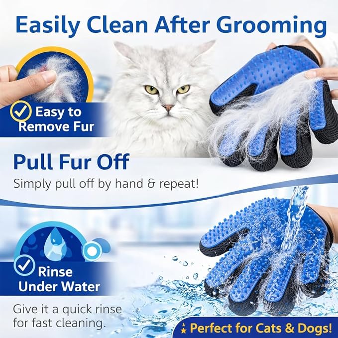 Pet Hair Remover Gloves – Gentle Grooming & Shedding Brush for Dogs, Cats & Horses – Suitable for Long & Short Hair Removal Mitt with Adjustable Wrist Strap Pack of 1