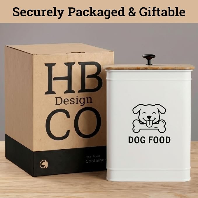 Metal Dog Food Container 5-7lb, 25 Cup w/ Airtight Bamboo Lid, Metal Handle | Pet Jar For Dogs up to 50lbs, Airtight Bamboo Lid, Sturdy Comfortable Metal Handle, Powder Coated Iron, Kibble Storage Bin