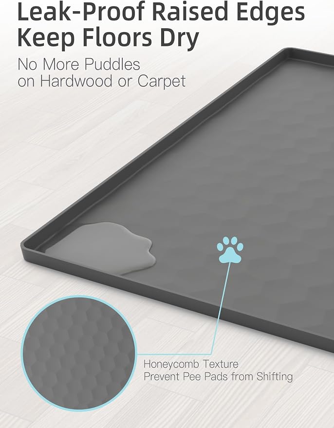Dog Pee Pad Holder, 23.4 x 23.4 Inch Silicone Potty Holder, Leak-Proof & Non-Slip Design, Protects Floors from Mess, Easy-Clean, Lightweight & Portable, Fits Regular Pads, Gray