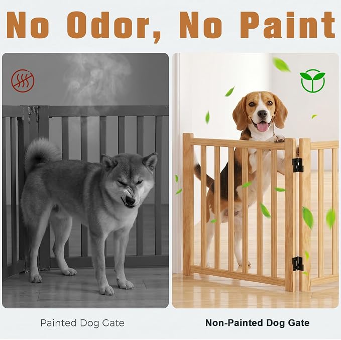 YOCAN Non-Painted Wooden Freestanding Dog Gate, Pet Gate for Indoor Use, Dog Fence for Doorways, Stairs & House, Step-Over Design, Easy to Install-8 Panel 23"