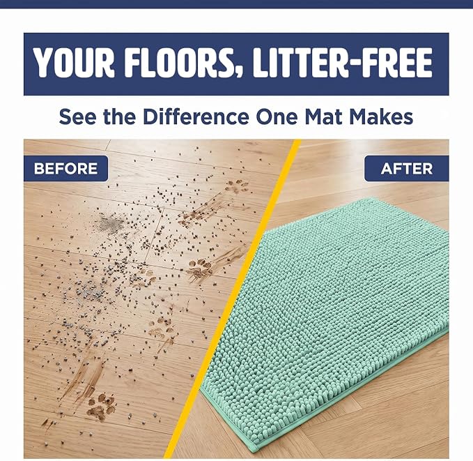 Muddy Mat® | XL Cat Litter Mat 48"x60", Litter Trapping Mat, Super Absorbent Scatter Control, Soft on Paws, Slip Resistant Washable Litter Mat, Traps Litter, Protects Floors, Seafoam Green