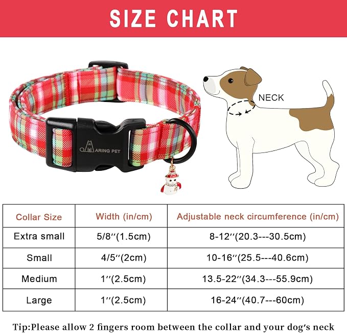 ARING PET Christmas Dog Collar-Cute Red Green Plaid Adjustable Xmas Snowman Pet Collars with Quick Release Buckle for Puppy Small Medium Large Girl&Boy Dogs-M