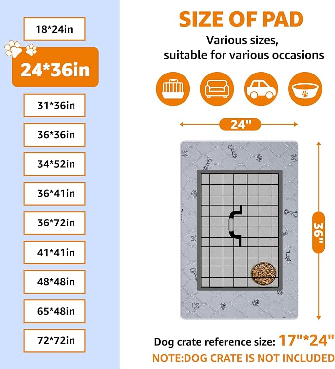 Reusable Puppy Pads, 24x36 Washable Pee Pads for Dogs with Non-Slip Bottom | Whelping Mats, Waterproof, Bone Print, puppy training pads, Absorbency, Leakproof, Machine Washable, Quick Dry, Housebreaking