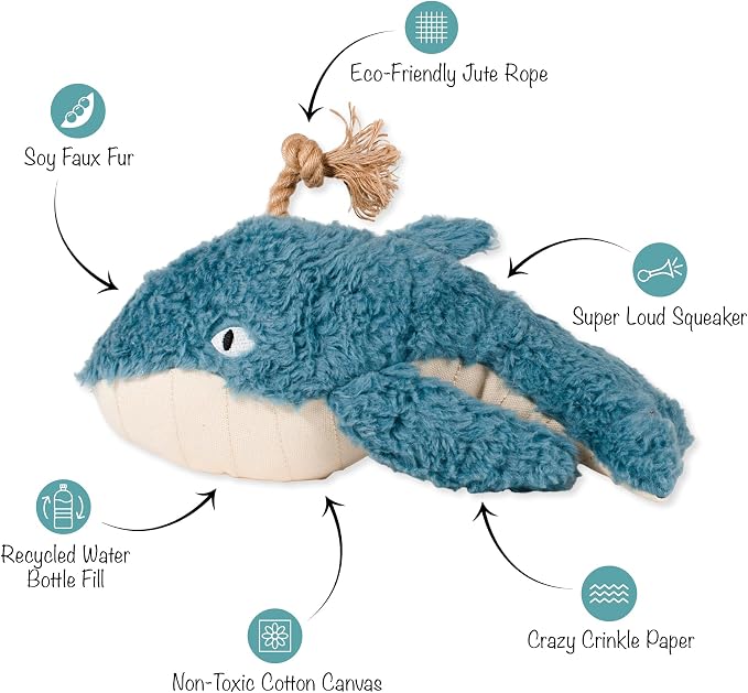 Fringe Studio OH Whale 3D Earth Friendly Cotton Canvas Dog Toy, PetShop Collection (718007)