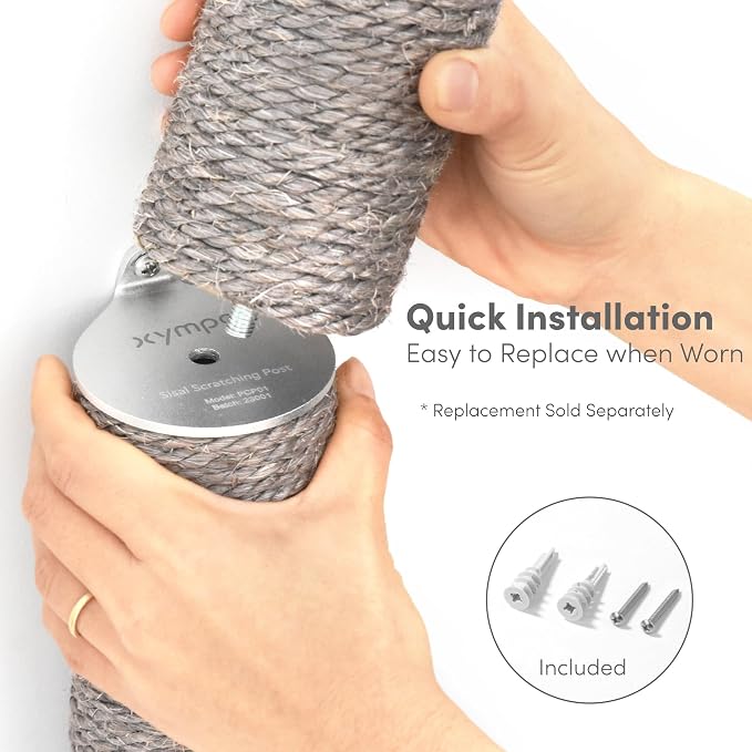 xympo 34" Wall Mounted Cat Scratcher, Sisal Scratching Post - Grey