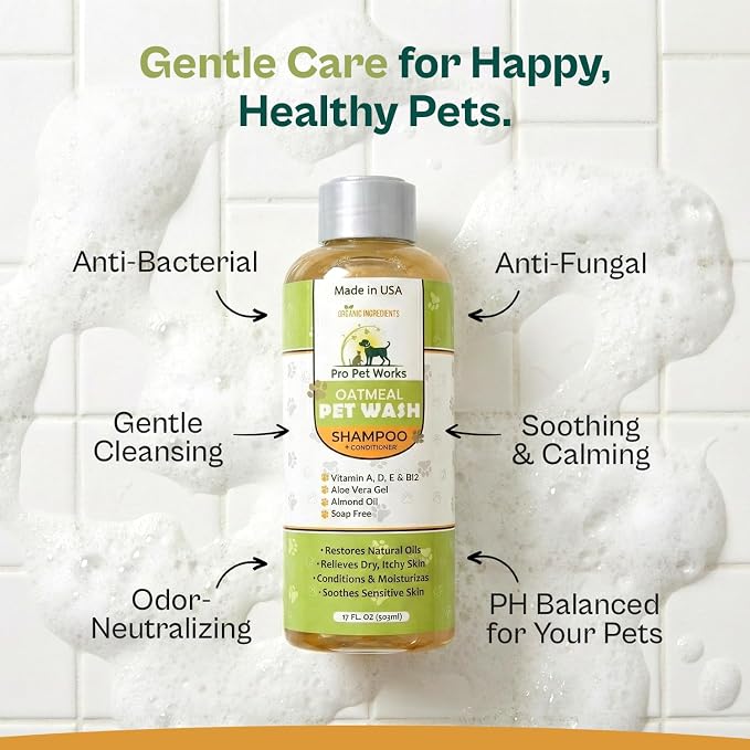 Oatmeal Dog Shampoo and Conditioner for Allergies, Itching and Sensitive Skin - Smelly, Itchy Pet Cleaning Supplies - Puppy Wash, Anti Itch and Dandruff, All Natural Formula - with Omega 3's