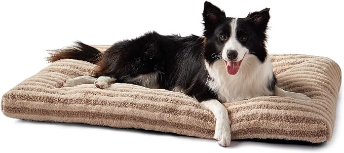 FURTIME Washable Dog Bed Large Sized Dogs, Deluxe Medium Dog Crate Beds | Comfy Fluffy Kennel Pad Anti-Slip Pet Sleeping Mat, Machine Washable Dogs Pillow, 35"x23"x3.5", Brown
