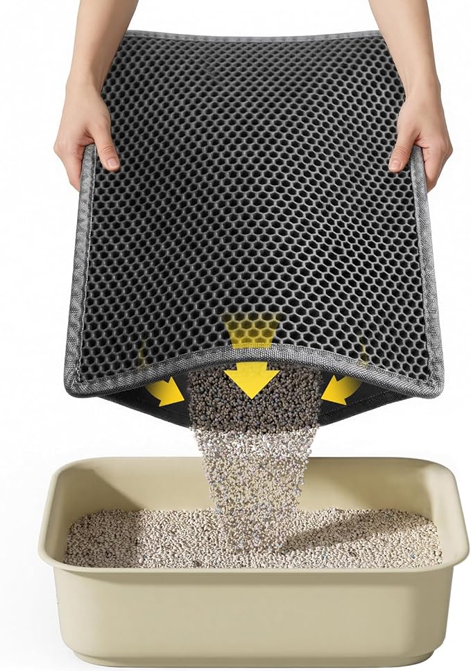Cat Litter Mat, 15"X24", Waterproof, Easy to Clean (Black-1Pack) | Double-Layer Honeycomb for Effective Litter Trapping, Premium Durable EVA, Non-Slip, Paw-Friendly Soft Surface