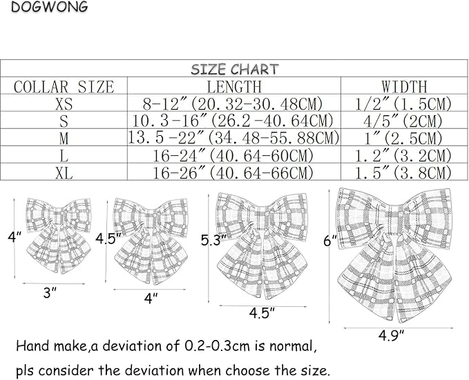 DOGWONG Cotton Blue Plaid Dog Collar, Cotton Dog Collar with Bow Cute Boy Dog Collar Puppy Necklace for Female Small Medium Large Dogs