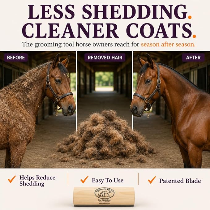 SleekEZ 10 Inch Horse Brush – Patented Horse Shedding Blade Made in USA - Removes Loose Hair & Undercoat - Deshedding Tool for Donkeys, Cows & Large Animals - Helps Reduce Seasonal Shedding
