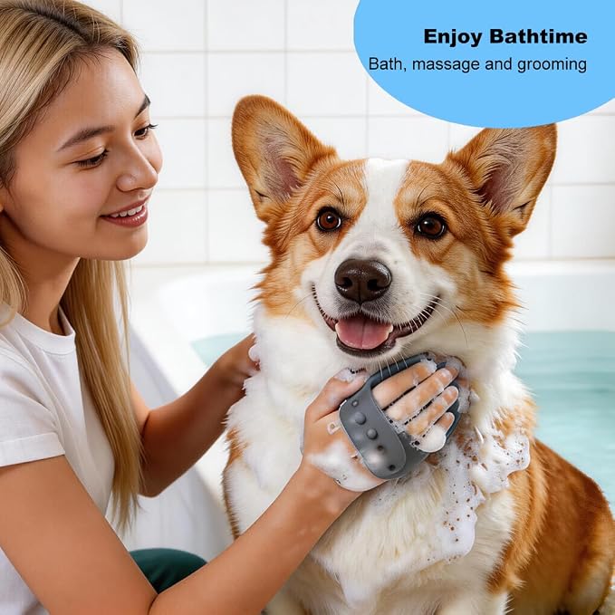 3PCS Dog Bath Brush Set | Dog Washing Gloves with Shampoo Brush, Dog Scrubber with Adjustable Handle, Pet Shower Brush for Bath, Massage and Grooming
