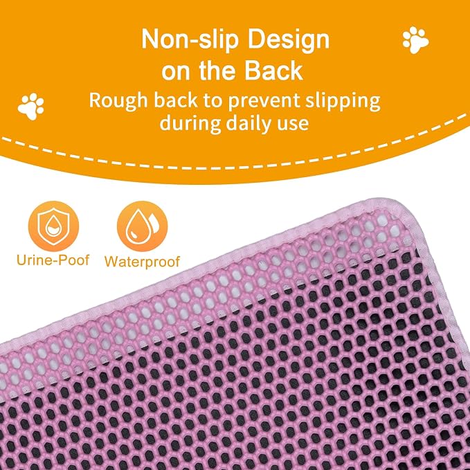 Cat Litter Mats,Cat Litter Box Mat 32"x22", 2 Layer Kitty Litter Mat,Llitterbox Mat,Waterproof Urine Proof, Clean Easily, Pink, Medium