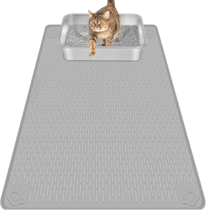 Silicone Cat Litter Mat for Litter Box 34”x22” Large Cat Mat, Light Grey | Waterproof, Non-Slip, Leak-Proof Rug Mat with Lip, Easy to Clean, Extra Large Litter Catcher Mat for Floor