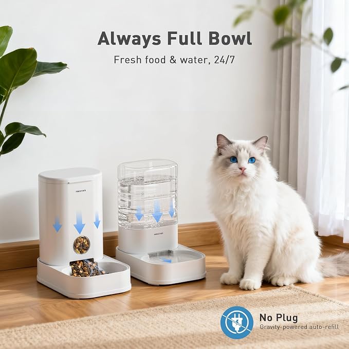 PAWGETHER® 2 Pack Gravity Cat Feeder and Water Dispenser No-Electricity 1 Gallon/3.5L Automatic Cat Feeder and Waterer Dog Water Bowl Dispenser Pet Food Dispenser Puppy Kitten Rabbits