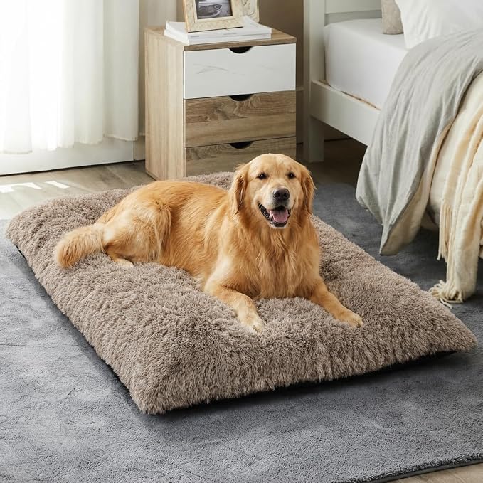 BFPETHOME Dog Bed for Large Dogs, Plush Kennel Pad for Sleeping &Ease Anxiety, Washable Mats with Anti-Slip Bottom - 53 x 36 inch