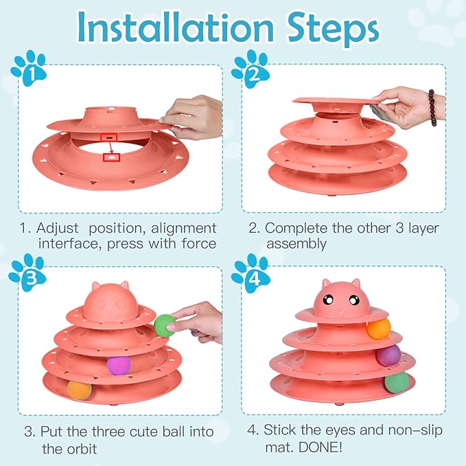 UPSKY 20 PCS Cat Toys - 3-Level Turntable Roller with Balls for Indoor Cats, Kitten Set with Teaser, Mice, Spring, and Various Ball Toys