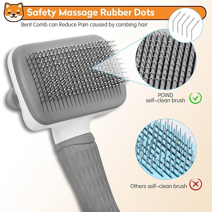 Dog & Cat Brush, Self Cleaning Slicker Brush for Pets Shedding | 1 Click Clean,Lightweight,Massaging Particles,Soft Non-slip Handles,For All Furry Animls
