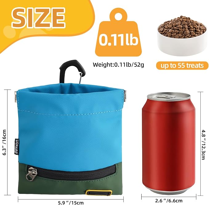 LIOPARD Portable Dog Treat Pouch, Hands-Free Pet Training Snack Bag with Carabiner, Auto-Closing Nylon Fabric Dog Walking Bag for Outdoor Use & Puppy Travel (Yellow)