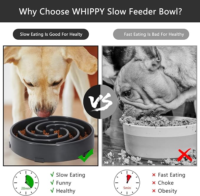 Slow Feeder Large Dog Bowl - Maze Puzzle Bowl for Medium to Large Dogs - Non Slip, Interactive, Bloat Stop, Healthy Feeding Dish - Gray