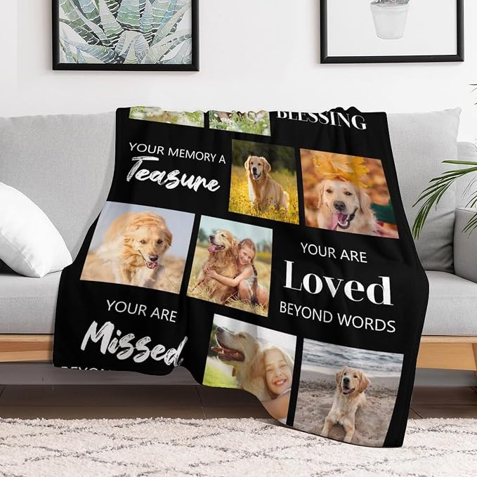 Artsadd Personalized Memorial Blanket with Pictures Pet Loss Sympathy Gift in Memory of Dog Cat Custom Photo Blanket