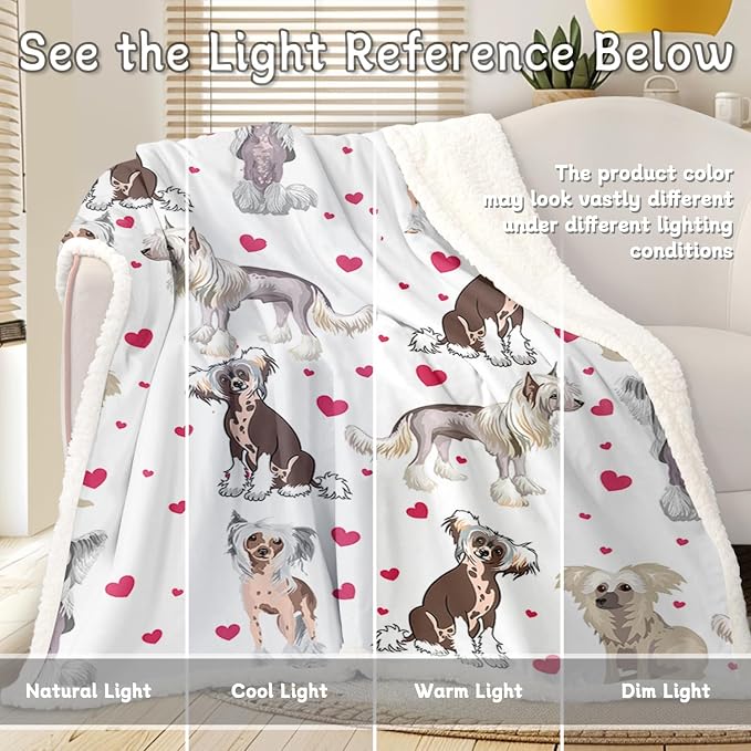 BlessLiving Red Hearts Dog Cat Print Plush Blanket Cute Puppy for Kids Adults 3D Animal Print Plush Blanket Gift for Pet Lovers (Chinese Crested,Throw, 50 x 60 Inches)