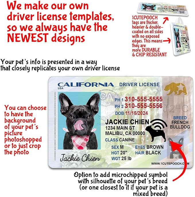California Driver License Custom Dog Tag for Pets and Wallet Card - Personalized Pet ID Tags - Dog Tags for Dogs - Dog ID Tag - Personalized Dog ID Tags - Cat ID Tags - Pet ID Tags for Cats