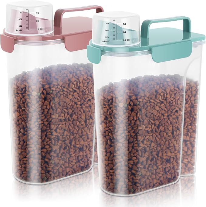 LEAWALK 5Lbs/6Qt Airtight Pet Storage Container For Cat Dog Bird Food and Keep Fresh, Translucent Body, Upgraded Large Nozzle for Easy Pouring With Handle Design Easy to Carry When Going 2pack