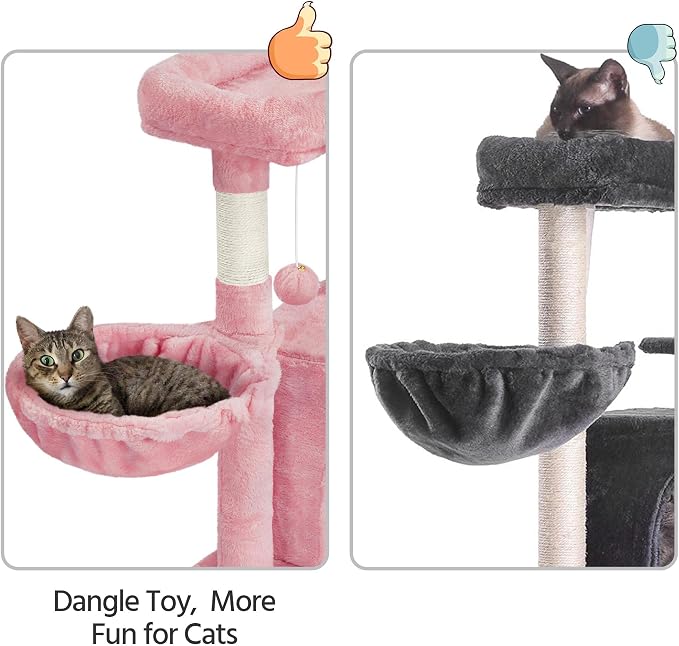 Topeakmart 42in Cat Tree Tower for Indoor Cats, Cat Condo with Perch & Hammock, Activity Center, Multi-Level Cat Furniture with Scratching Posts, Cat House, Pink