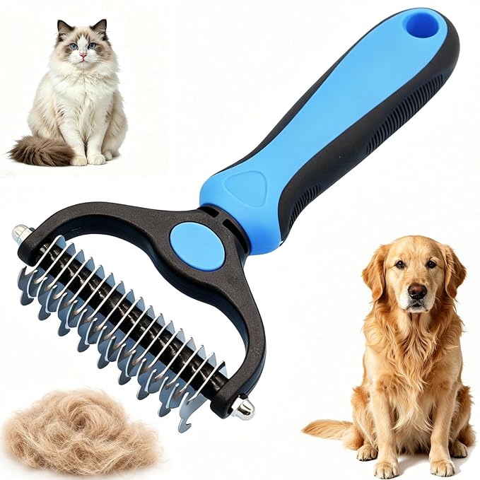 Dog Deshedding Rake for Shedding, Double-Sided Grooming Tool for Dogs & Cats, Gentle Skin-Friendly Pet Brush for Long and Short Hair Breeds, Removes Loose Hair and Keeps Coats Healthy (Brush)