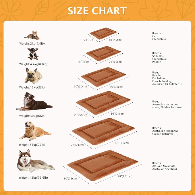 Reversible Dog Bed Mat with Plush and Corn Velvet,Soft Warm Pet Cushion, Dual Purpose Washable Sleeping Mattress Bed for Small Medium Large Dog and Cat XB004 (48"*30", Orange)