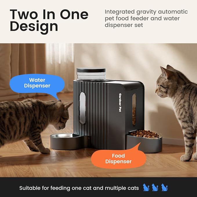 Gardner Pet Automatic Gravity Cat Food Feeder and Water Dispenser Stainless Steel Two-in-One Set Large Capacity Dispenser for Pets Dogs, Puppies, Kittens-(0.8 Gallons x 2)