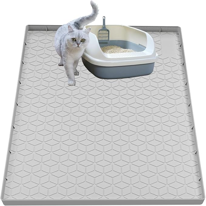 Cat Litter Mat for Litter Box, Silicone Large Cat Litter Trapping Mat - 31x22 in, Waterproof & Non-Slip, Durable & Easy Clean, Light Gray