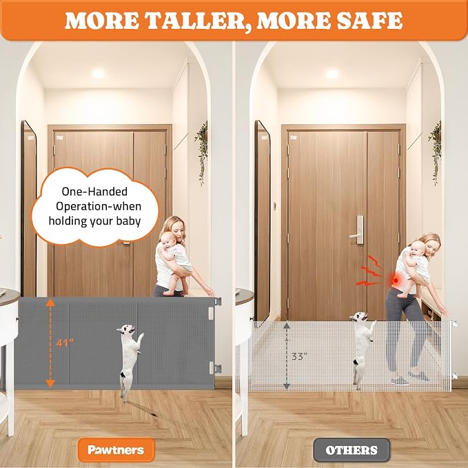 Upgrade 120" Retractable Baby Gates Extra Wide with Reinforced Strips, Mesh Retractable Dog Gate for Garage, 41" Tall Retractable Gate Indoor Outdoor for Pet and Baby-Grey