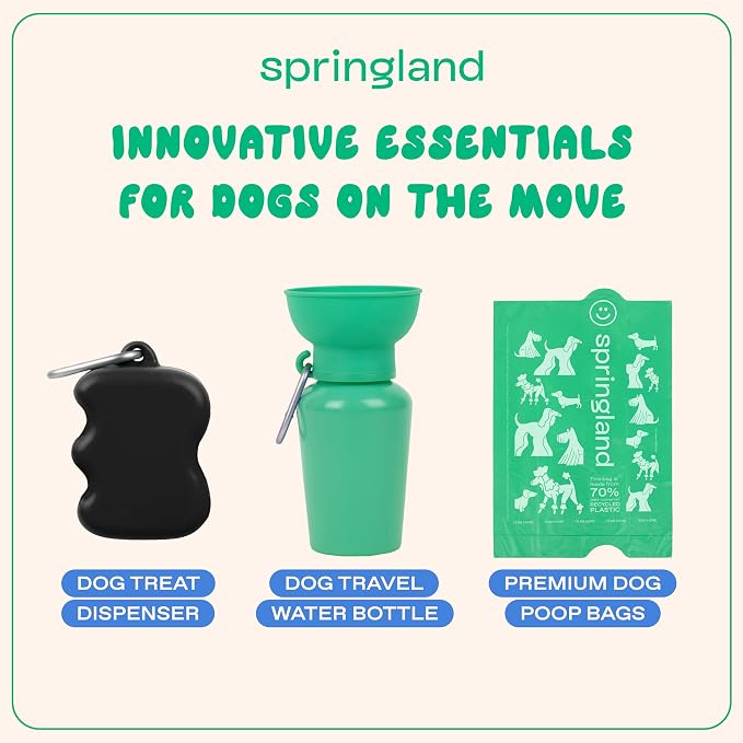 Springland Silicone Dog Training Treat Pouch for Leash, Black | One-hand squeeze dispenser, food-grade silicone, BPA-free, carabiner included, easy-fill holder for rewards on the go