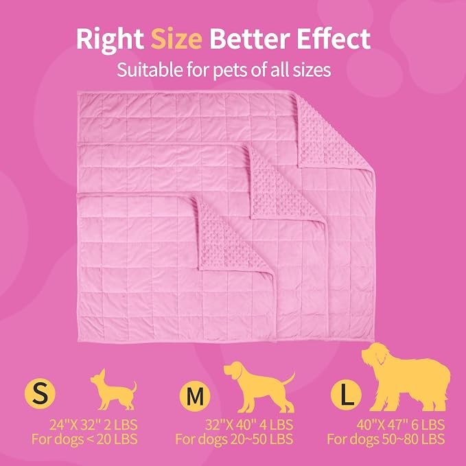LaSyL Weighted Blanket for Pets | Thunder Blanket for Dogs Anxiety | Premium Soft Minky | Relaxation & Calming & Anti Anxiety | Used in Car, Bed, Couch | Pink, Washable Small (24"x32")