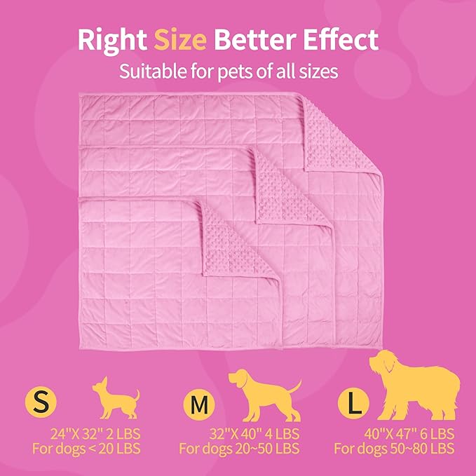 LaSyL Weighted Blanket for Pets | Thunder Blanket for Dogs Anxiety | Premium Soft Minky | Relaxation & Calming & Anti Anxiety | Used in Car, Bed, Couch | Pink, Washable Large (40"x47")